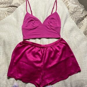 Victoria Secret XS sleep pajama set hot pink 2 piece